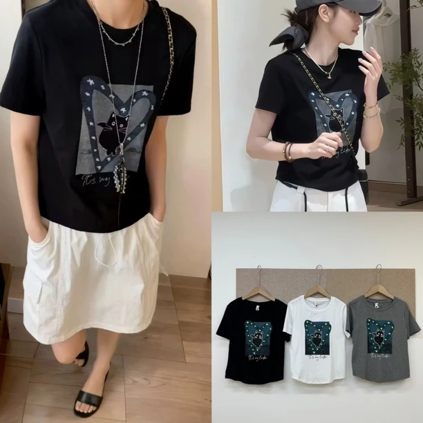 薇莎661【现货】印花猫咪短袖百搭T恤