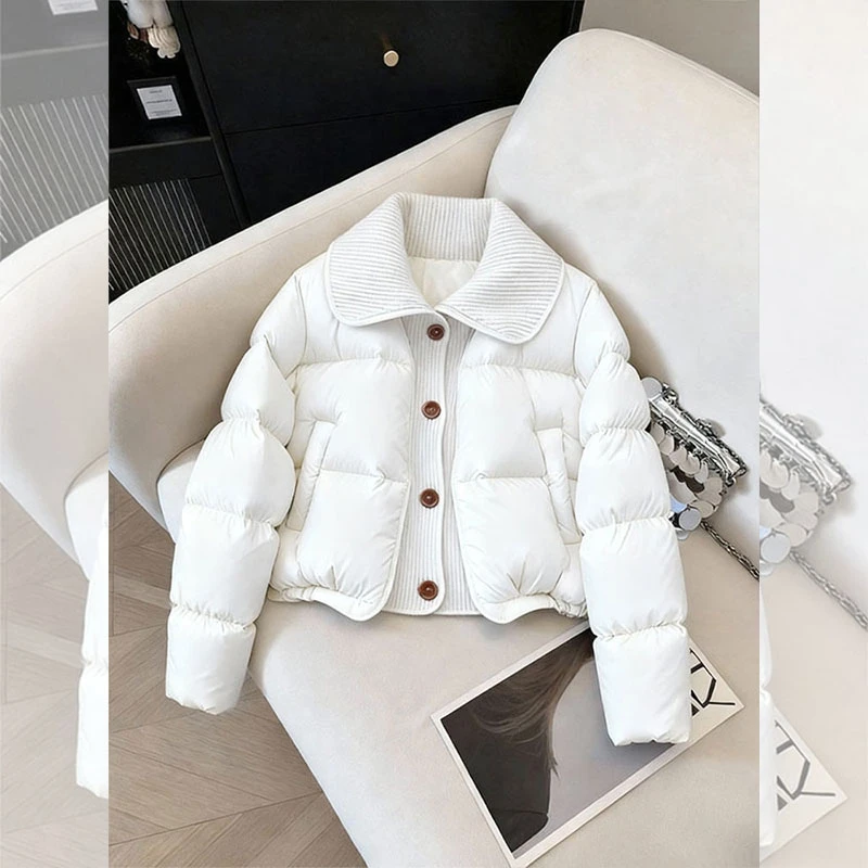 白色棉服女冬季新款百搭棉衣短外套今年流行爆款设计感面包服棉袄