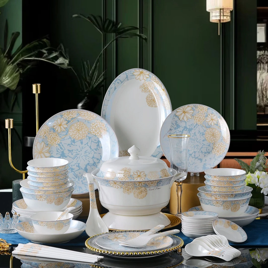 【美好时光】70件骨瓷景德镇餐具家用送礼碗碟套装高档轻奢碗盘碟