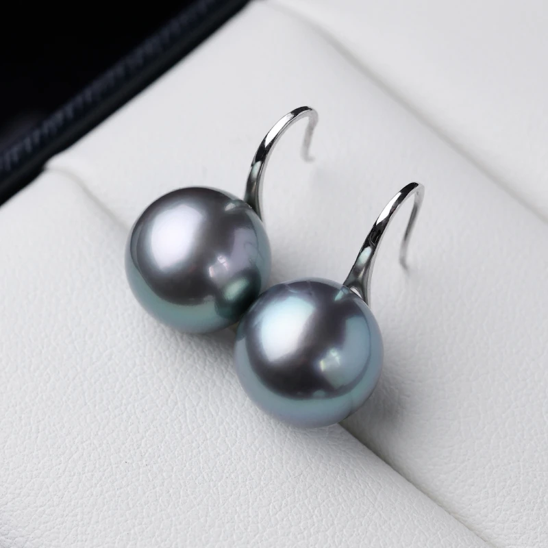 海水珍珠大溪地铂金灰耳环11-12mm18K金高跟鞋款耳钩*多样性发一
