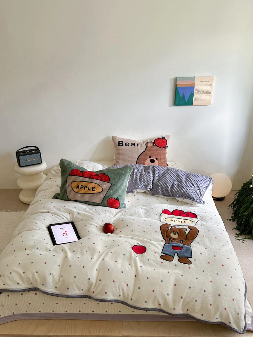 胖家居【单被套】冬季单品必入贴布绣冬款加厚绒牛奶绒加绒被套