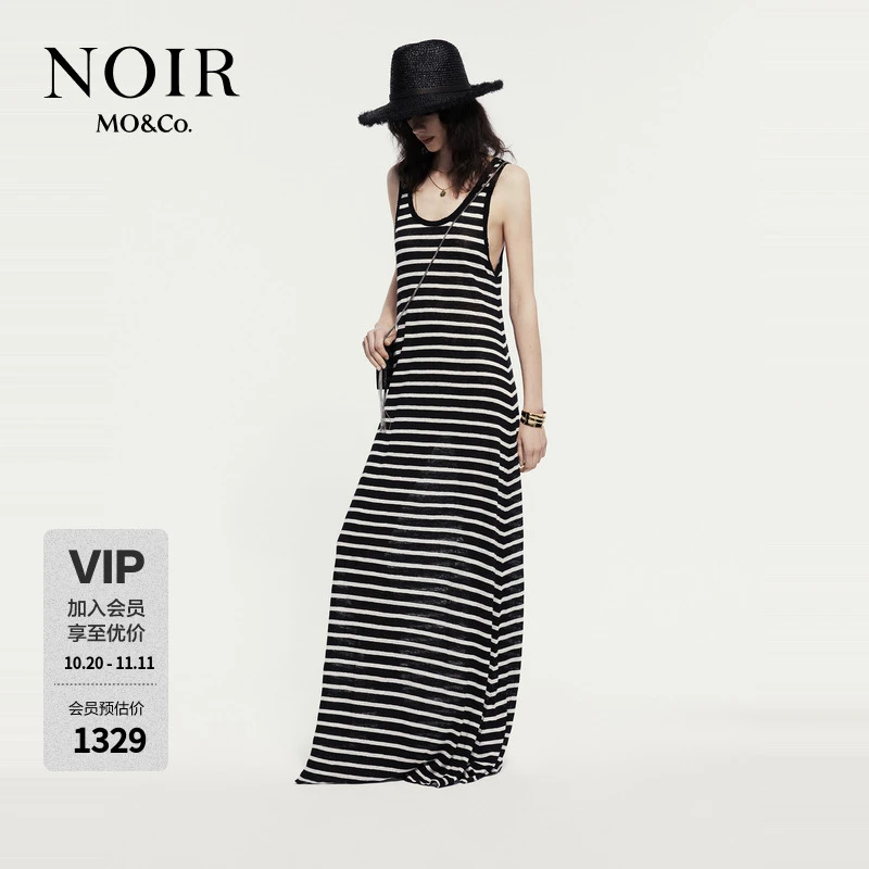 【NOIR系列】MOCO连衣裙春夏洗水亚麻手工磨烂条纹MBD2DRS074