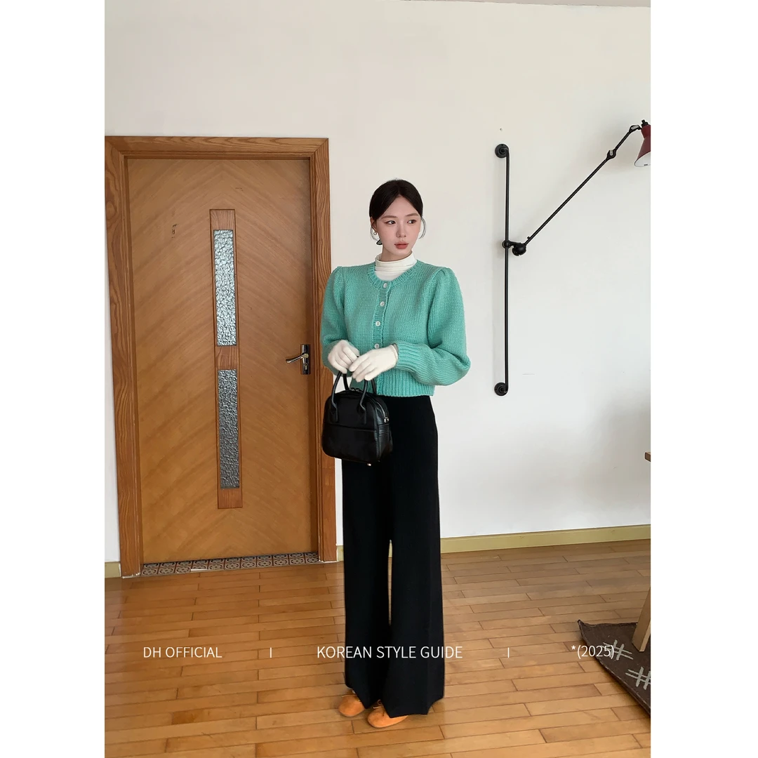 DH大花【糯糯裤 pants】冬季45支粗坑条针织空气宽松松紧腰阔腿裤