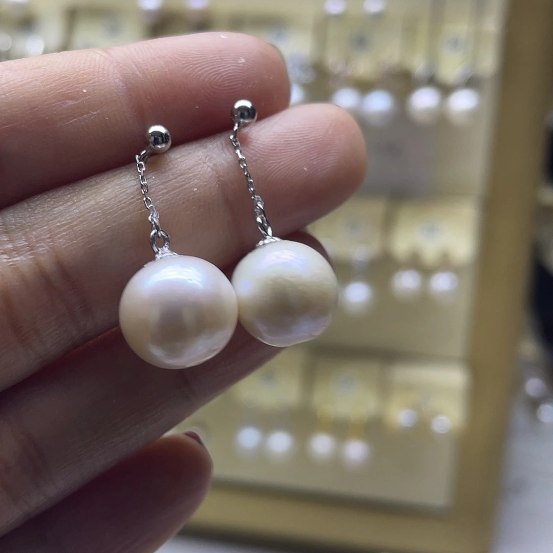 耳饰银S925镶嵌淡水珍珠