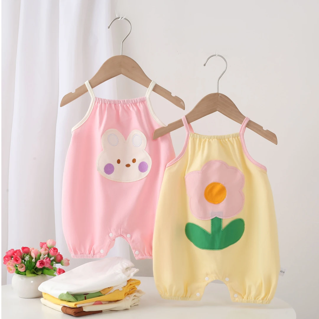 婴儿吊带衣服夏装超萌连体衣夏季新生女宝宝爬服薄款背心包屁哈衣