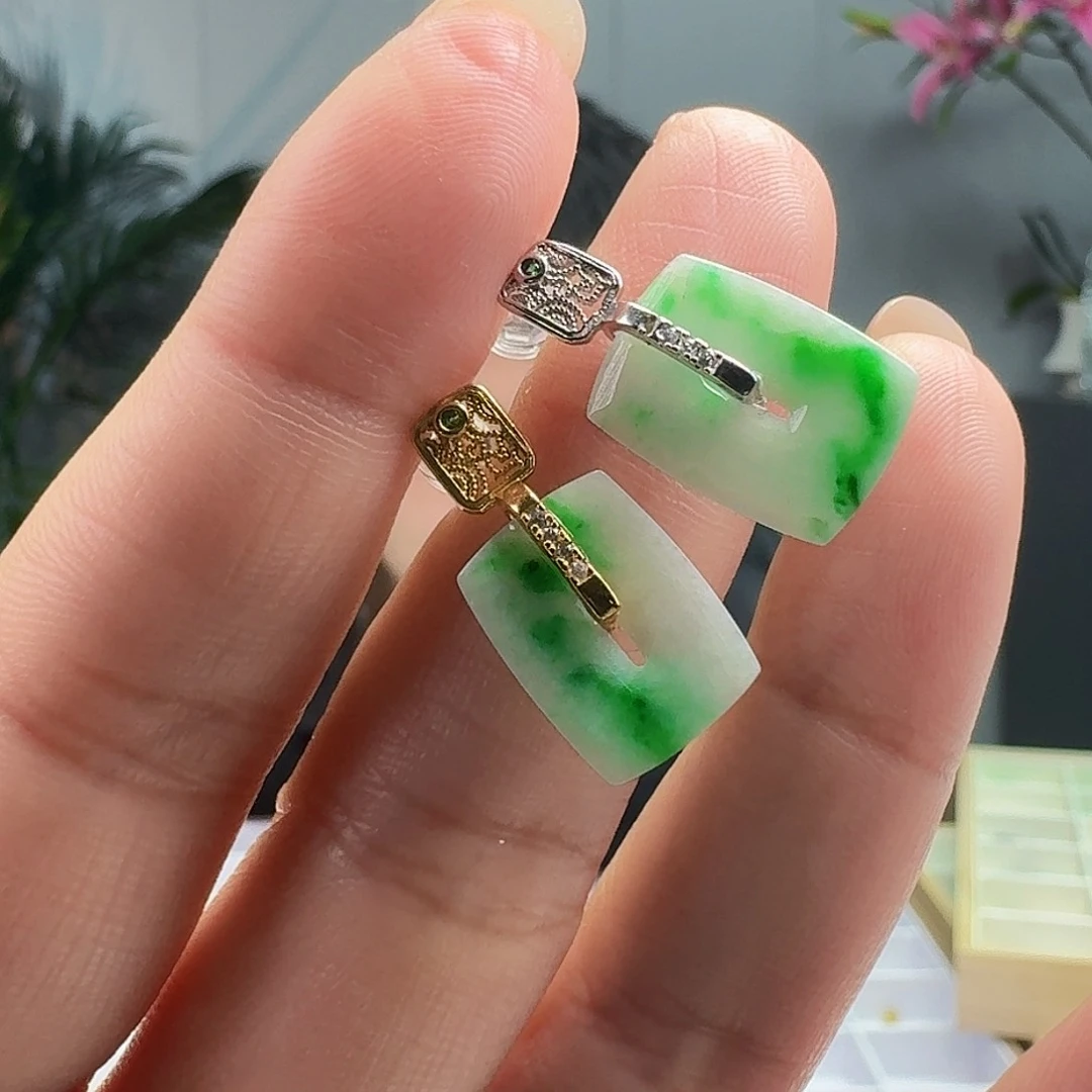 翡翠耳饰银S925镶嵌多样性发货其一