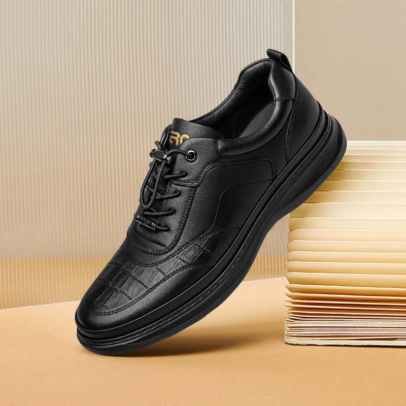 零度男鞋运动休闲鞋2025秋季新品石板纹压花真皮皮鞋男百搭小白鞋