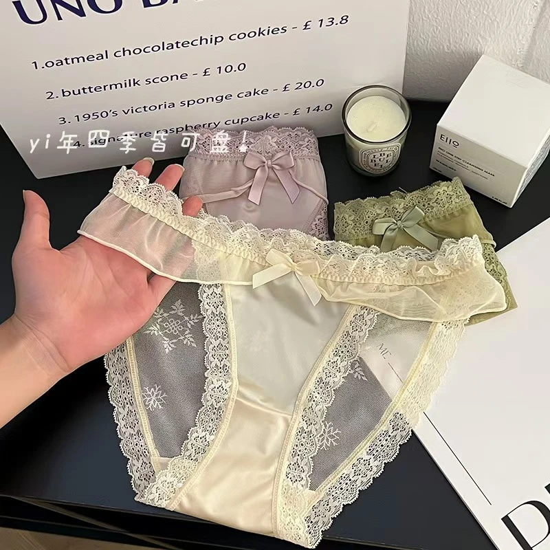 纯欲蕾丝内裤女日系甜美超薄性感网纱舒适透气棉裆少女三角短裤
