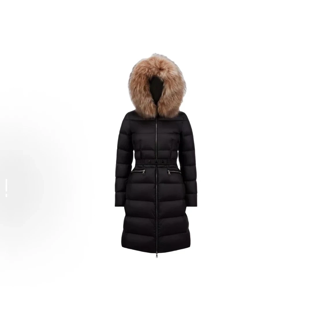 （全新）M家小蛮腰长款女士羽绒服连帽毛领修身显瘦羽绒衣时尚休闲