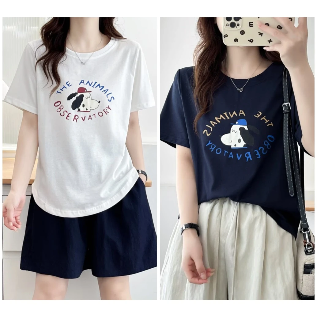 梦冬佳--100-190斤微胖大码女装夏季卡通显瘦圆领洋气正肩短袖T恤