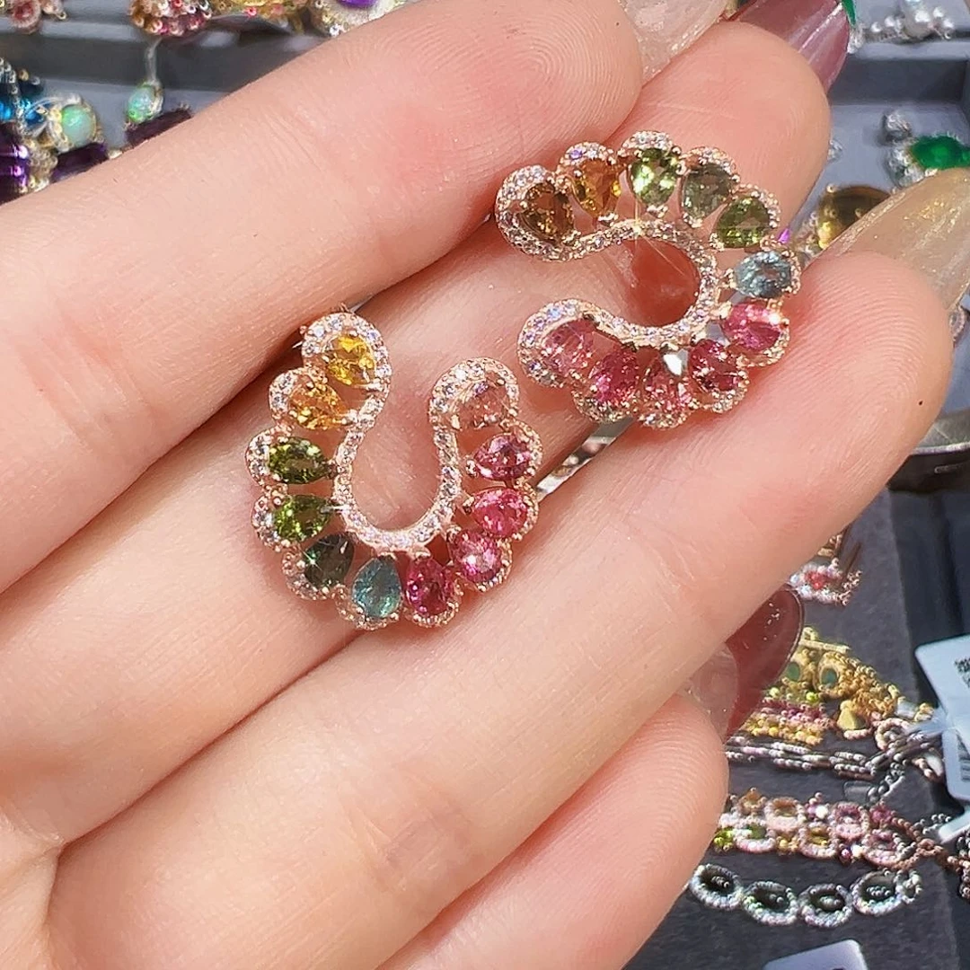 银S925镶嵌耳饰碧玺