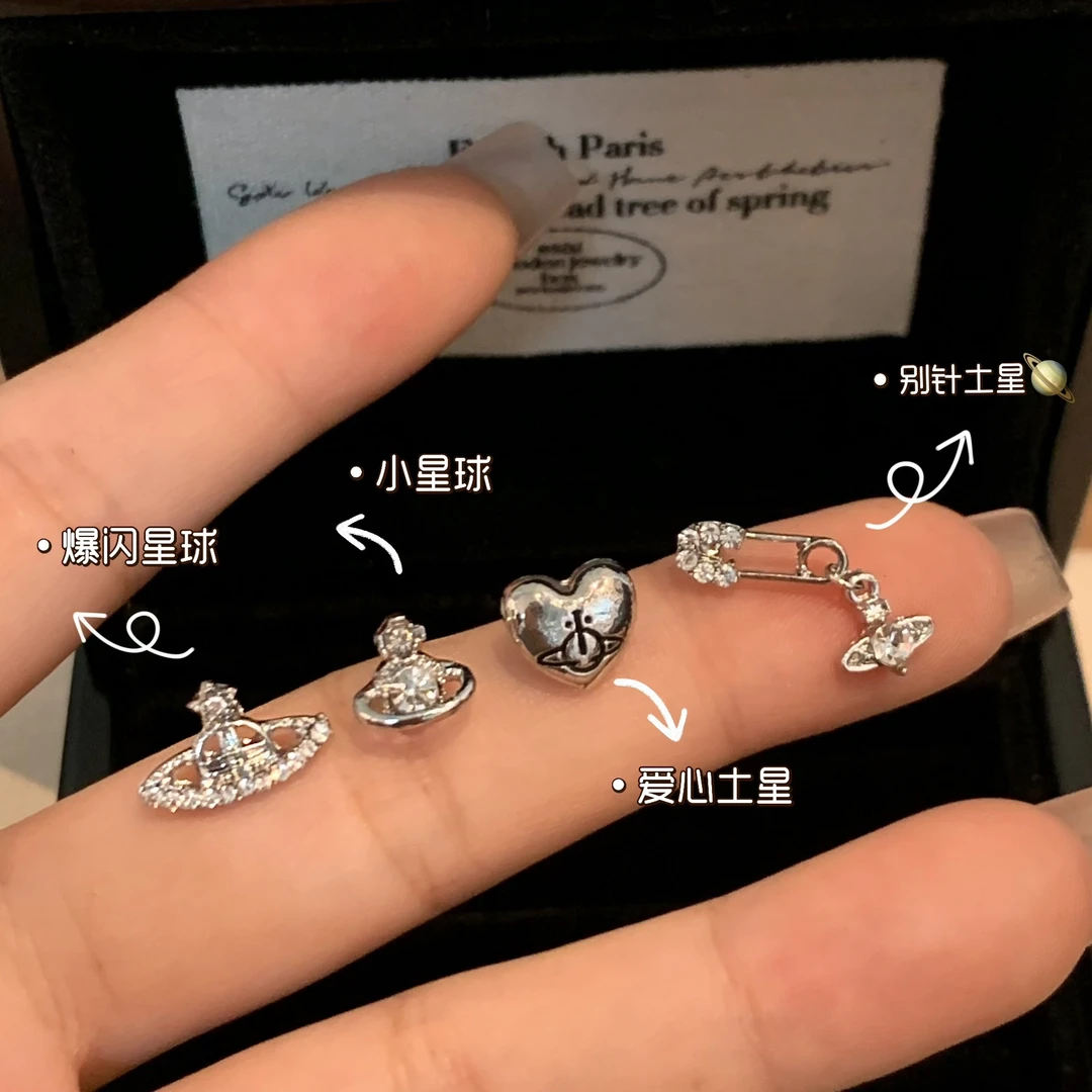 钛钢合成锆石耳饰 925银耳饰独特土星钛钢耳钉睡觉免摘平底耳蜗钉