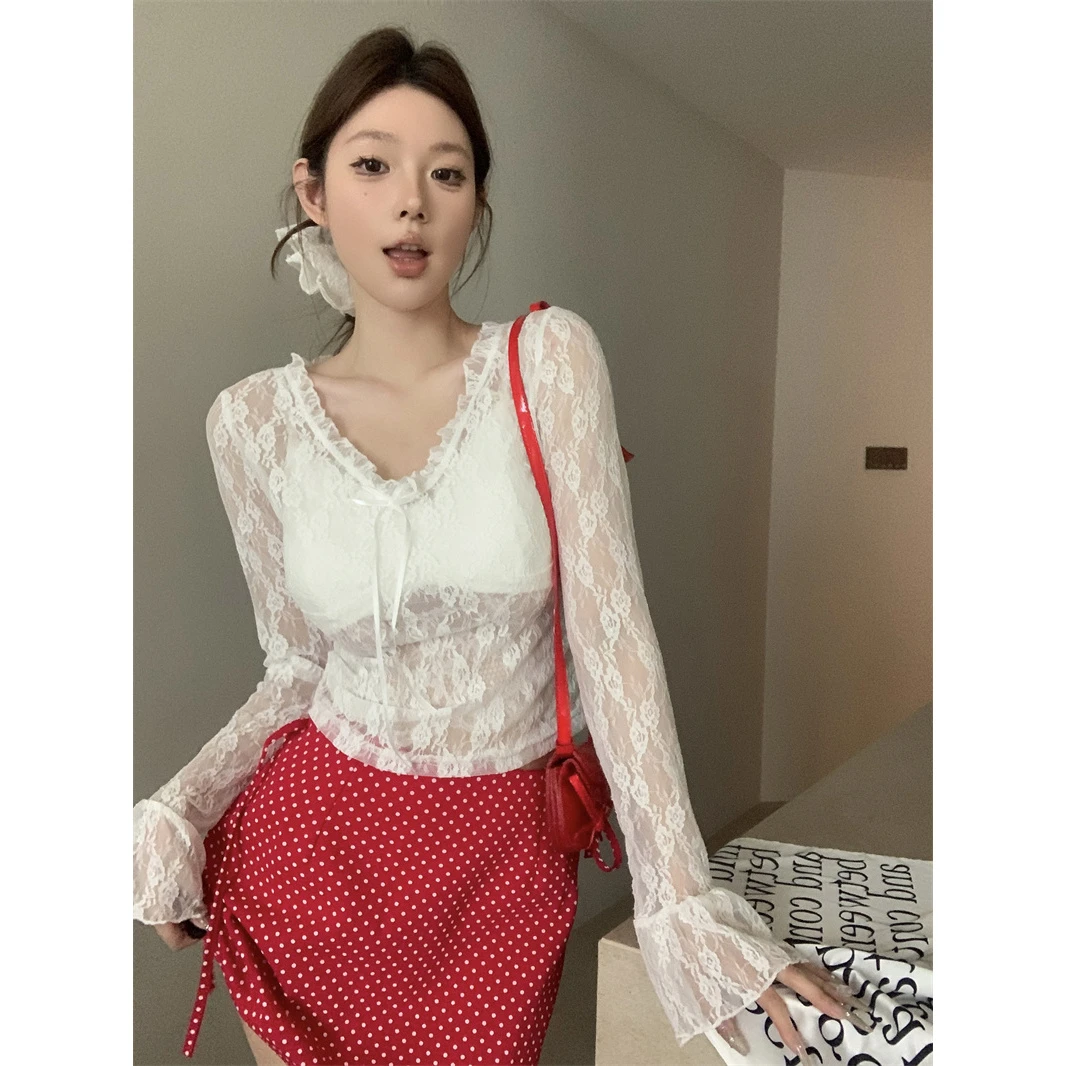 韩系高级纯欲风气质长袖雪纺衫女时尚百搭修身显瘦小众设计感上衣