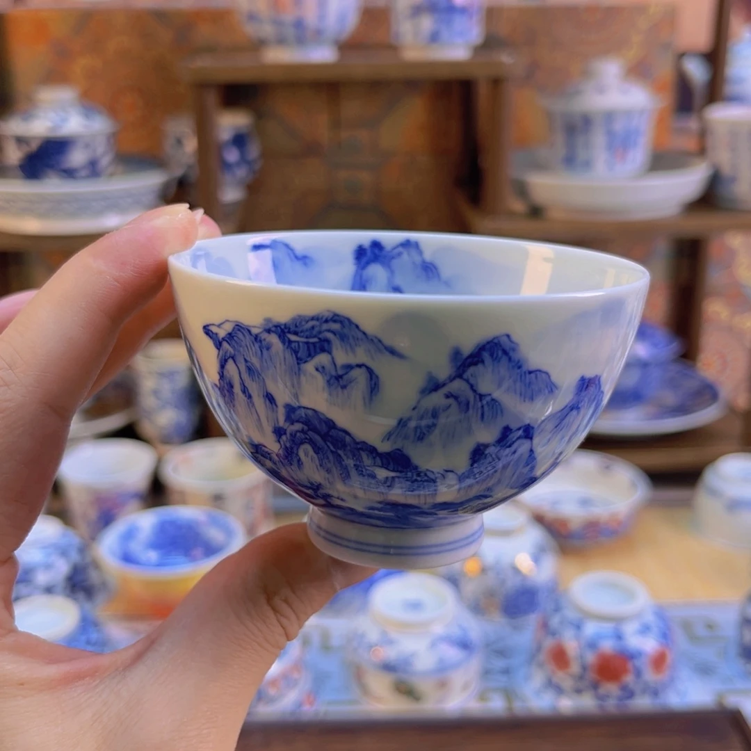素锦山房  青花山水主人杯