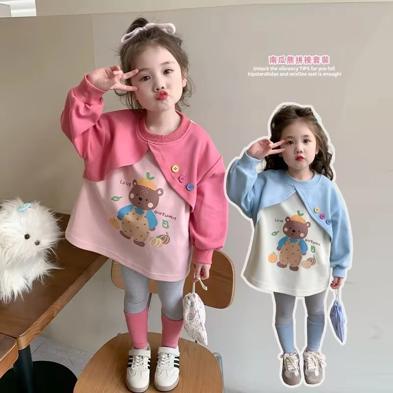 女童卫衣2025春秋新款儿童卡通可爱卫衣打底裤两件套宝宝洋气衣服