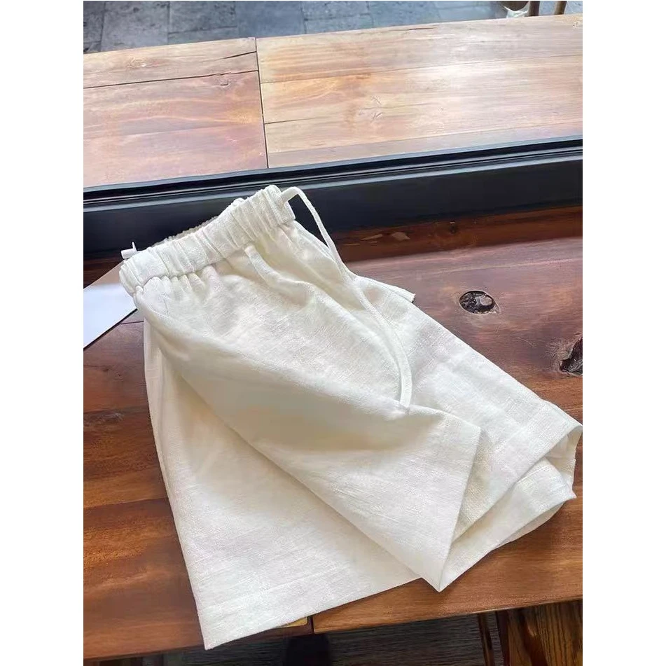 绝绝子，巨显大长腿！白色抽绳休闲短裤女夏季简约百搭a字阔腿裤子