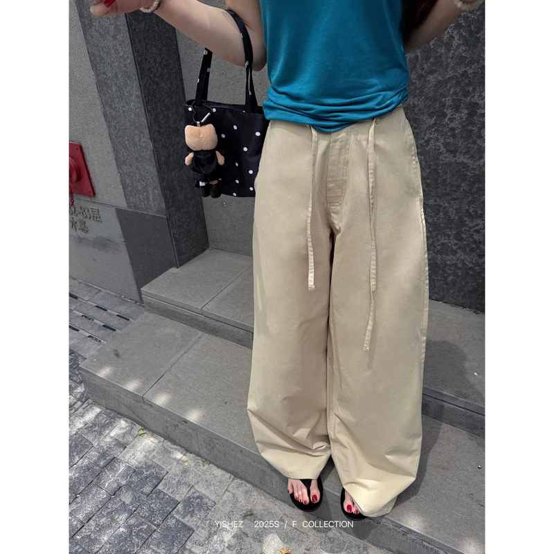 YISHEZ “飞行日记”复古直筒工装裤女宽松设计感休闲裤子女