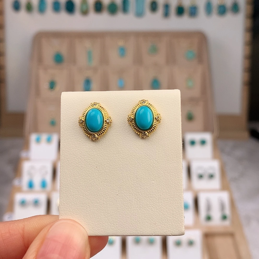 绿松石银S925镶嵌耳饰