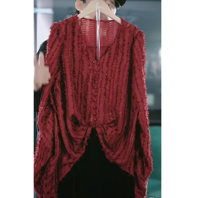 设计感镂空气质衬衫女2024秋冬新款宽松长袖时尚百搭上衣A236768