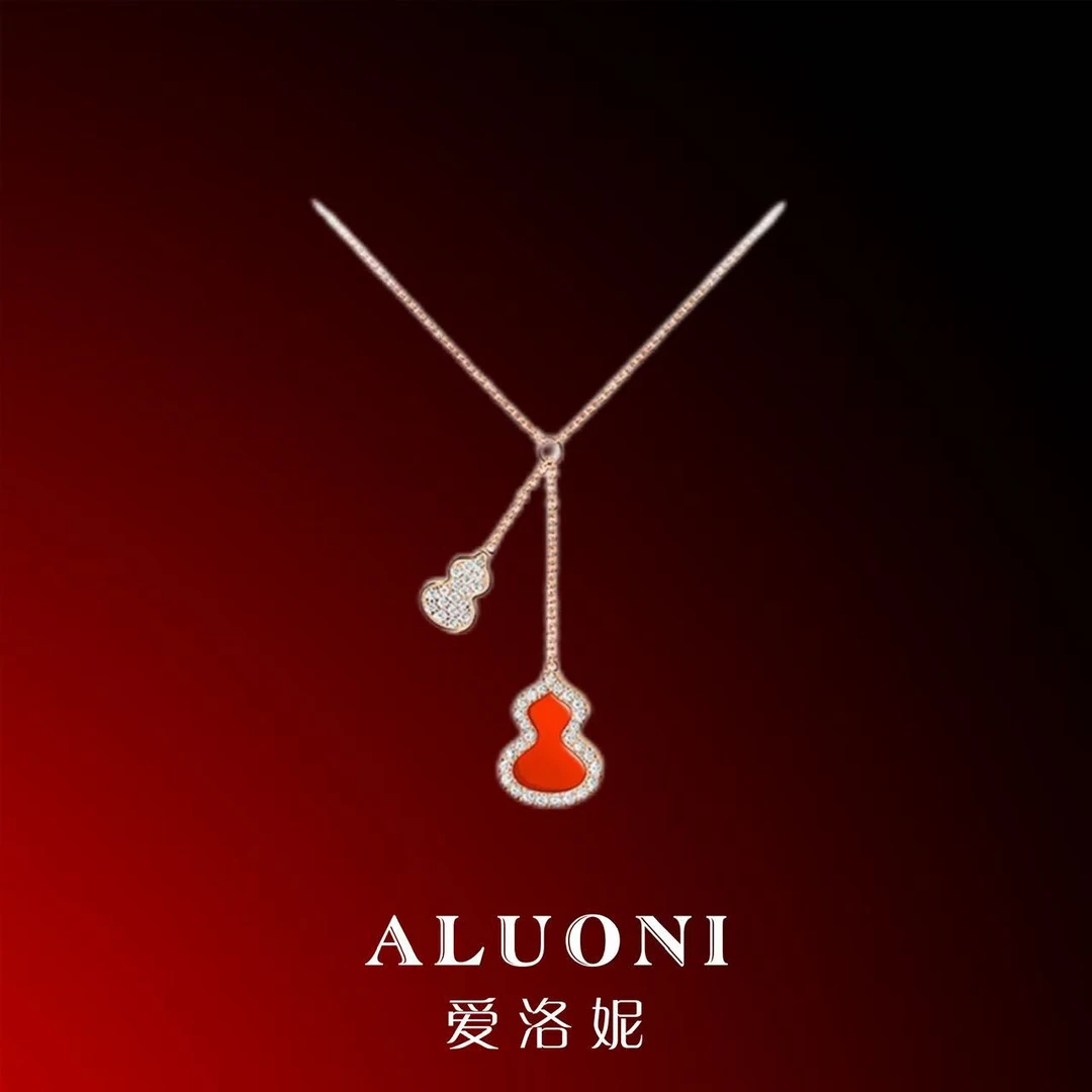 爱洛妮轻奢镀k金 红色双葫芦流苏 高定设计气质百搭款项链