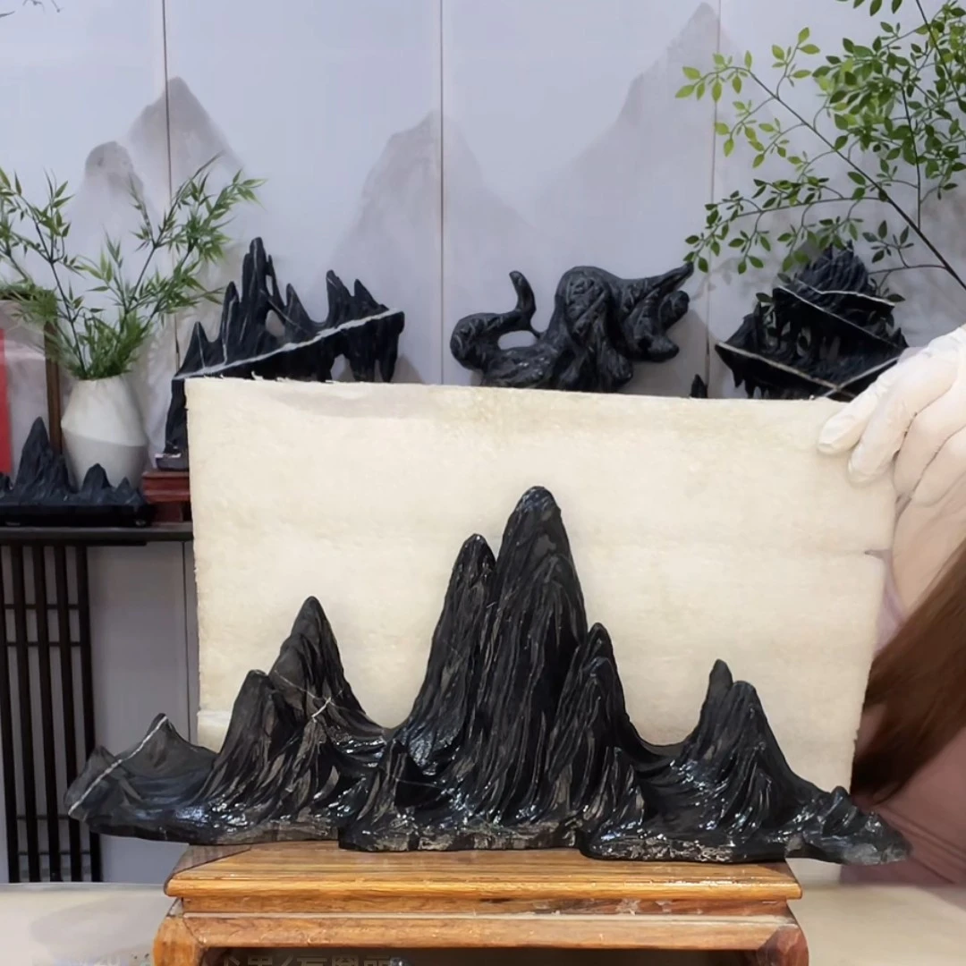 灵璧石文房意境山峰摆件靠山石鱼缸造景笔架山风水摆件