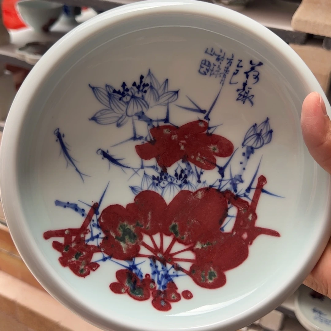 摆件原矿青花釉里红瓷器微瑕
