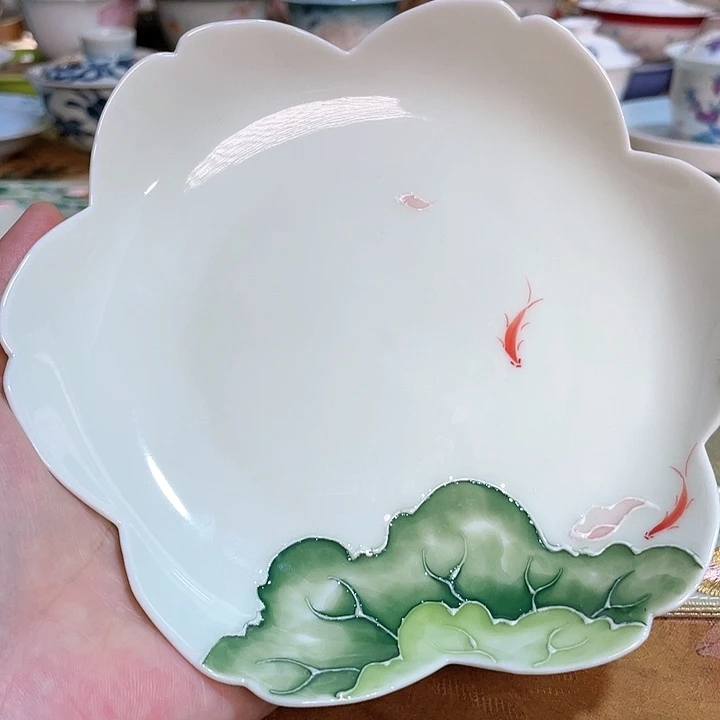 【闪购商品】荷漾鱼影花边壶承