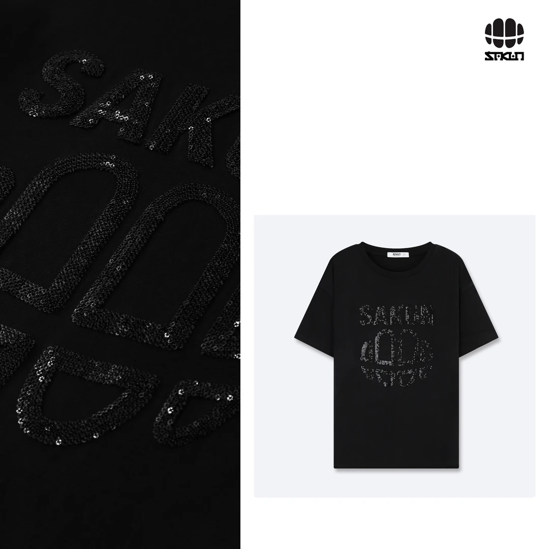 SAKUN立体珠片绣圆领T恤3151-1224646-JS  FL