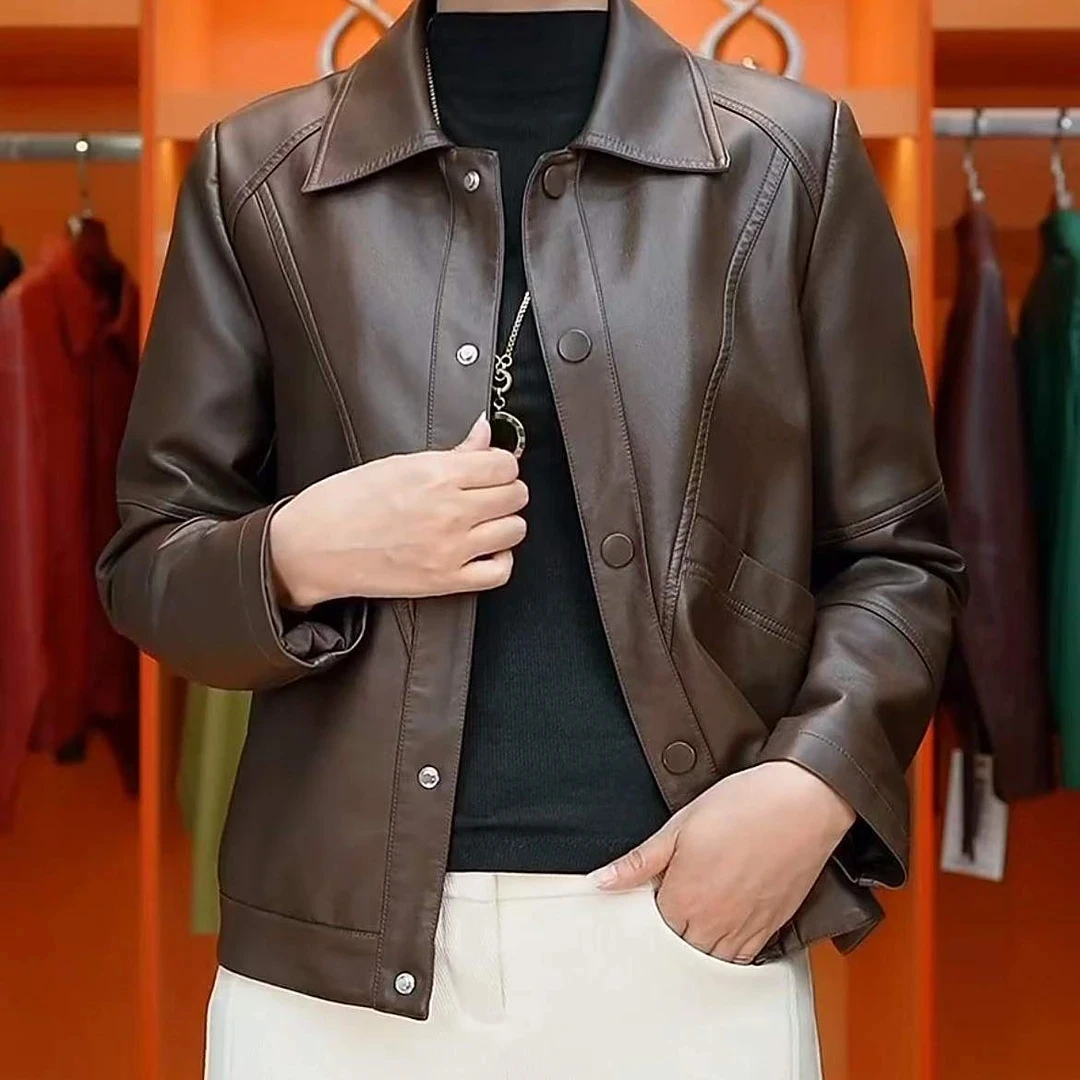 欧若风9920款皮衣外套女新款春季皮夹克气质休闲女外套【原创设计】