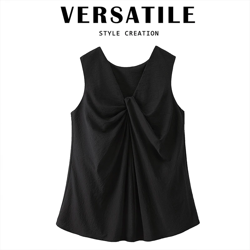 【品牌奥莱】丝柏舍夏季女装简约褶皱V领中长款宽松背心S52B1742G