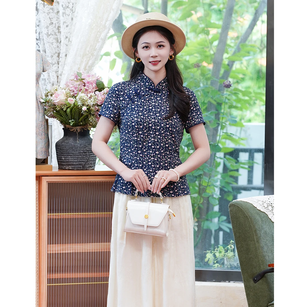 布符2025年夏季手工琵琶扣旗袍上衣复古立领出芽女装MXQPS62