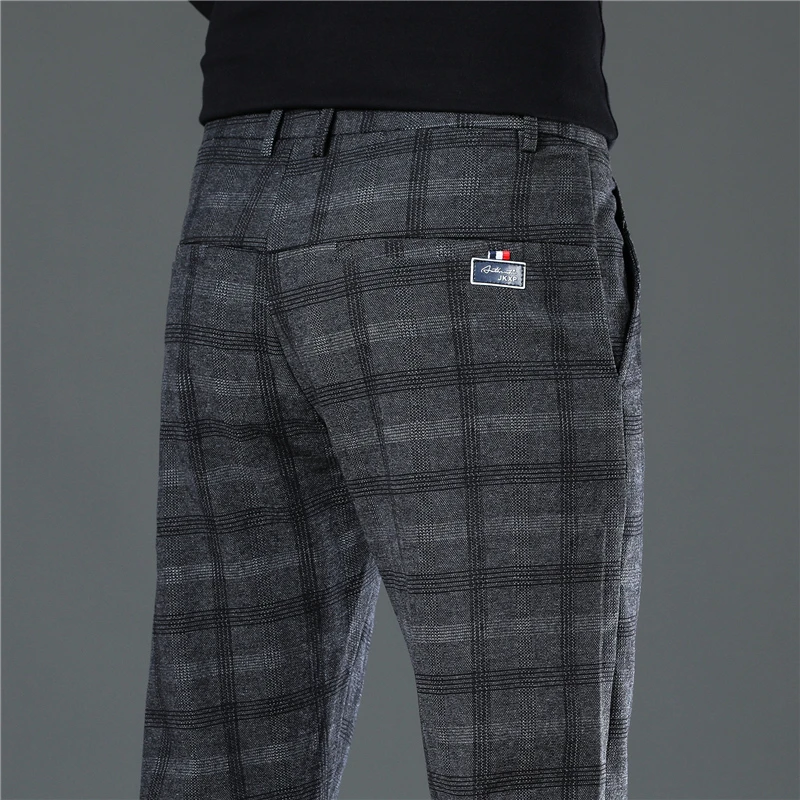 香港2025春秋高端休闲裤男士韩版修身小脚直筒百搭商务英伦格子裤