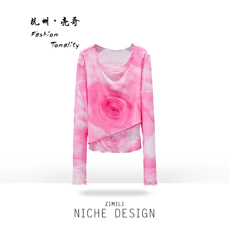 【亮哥女装】2025欧版新品小众设计师渐变印染高弹显瘦上衣3167-K8