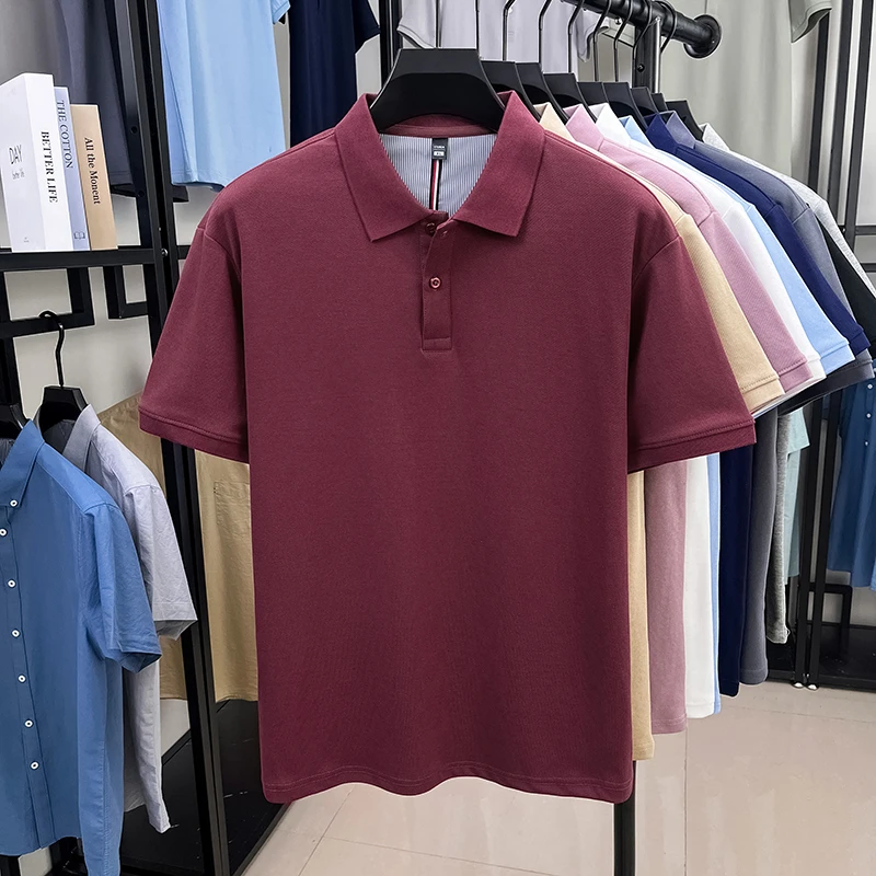 2025新款100%纯棉男士短袖polo衫男士商务休闲纯色净版商务T恤衫