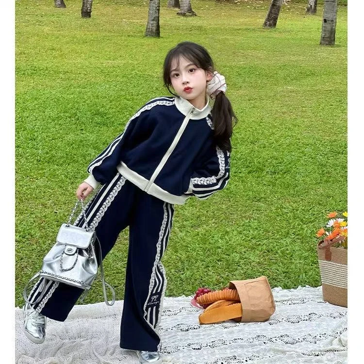 清货不补拉条套装2025新款儿童休闲外套长裤中大童女孩休闲春秋装