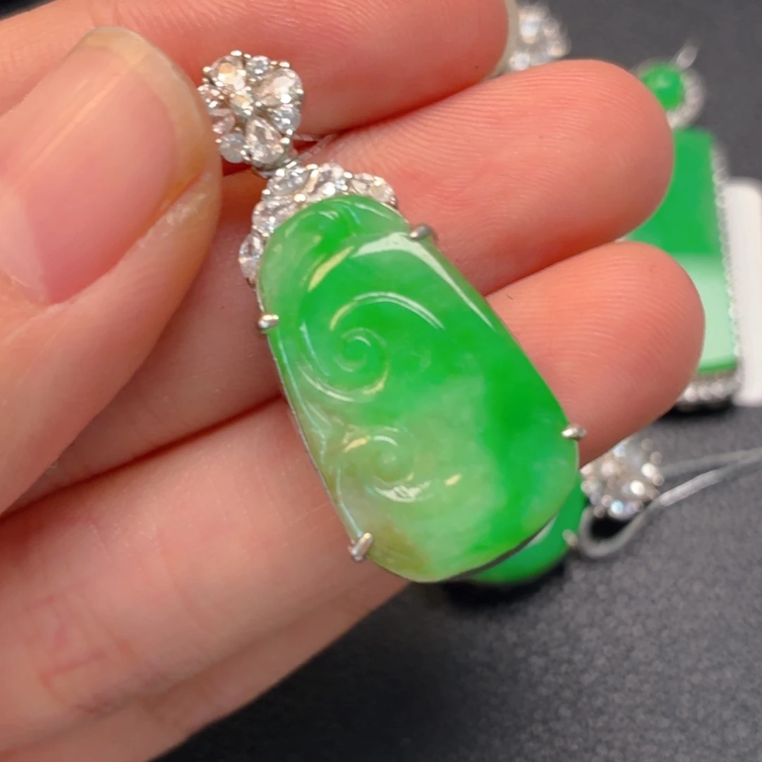 翡翠银S925镶嵌吊坠(不含链)