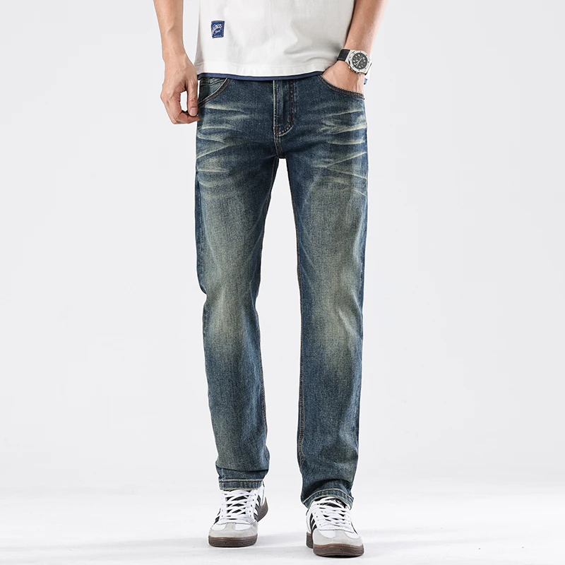 2025春季春季新款美式重工复古水洗潮流修身小直筒牛仔裤男士