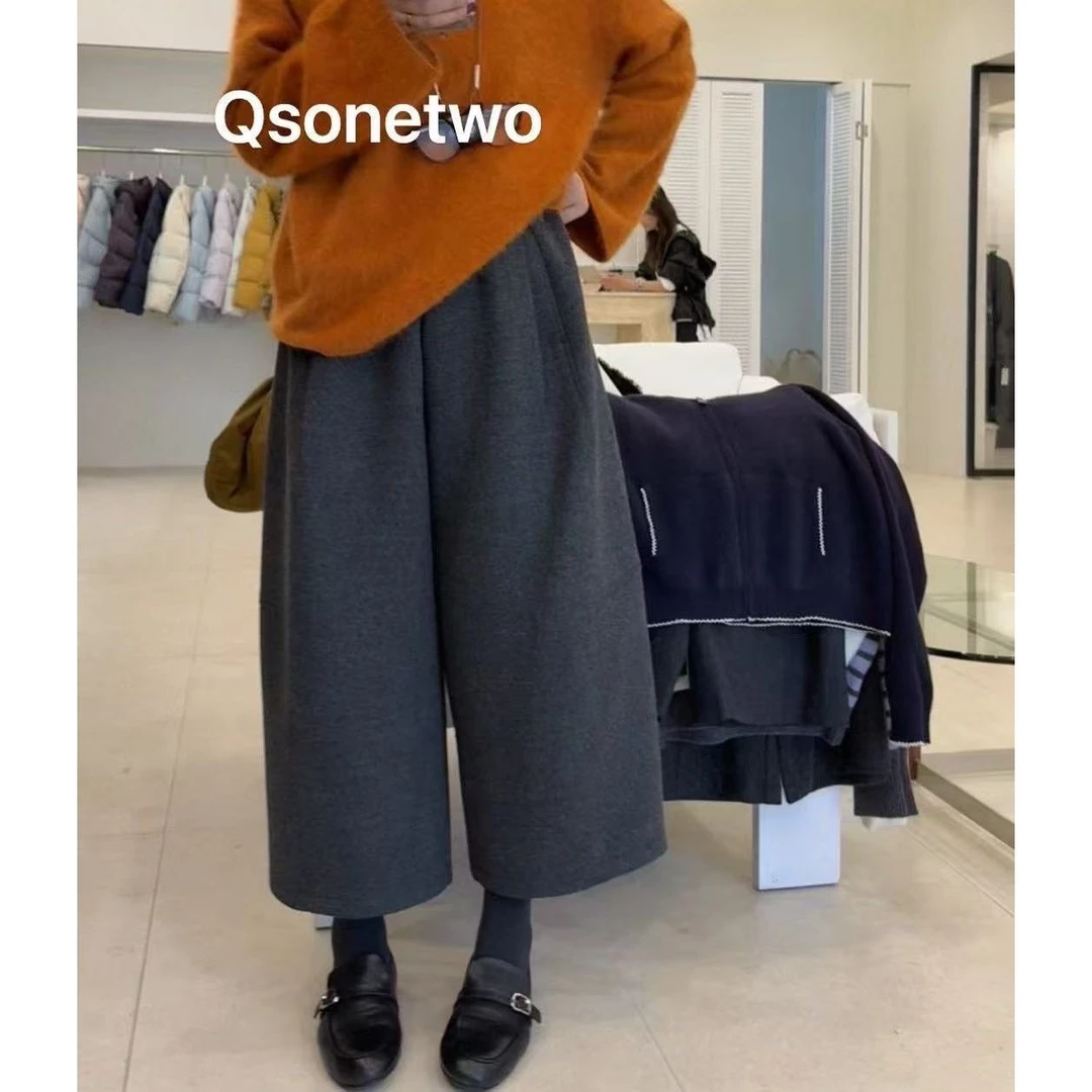 L-A09274#『20%羊毛』保暖舒适百搭洋气阔腿羊毛八分裤