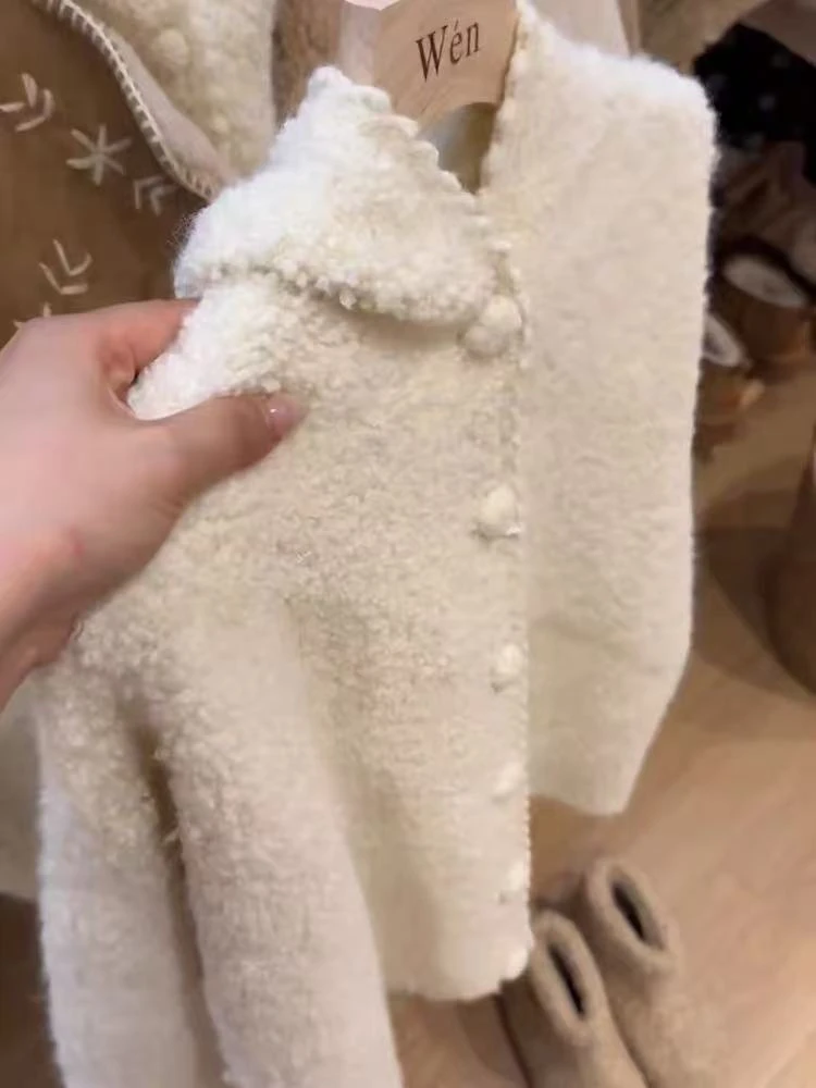 韩系复古米白色连帽开衫毛衣女慵懒宽松显瘦软糯针织外套