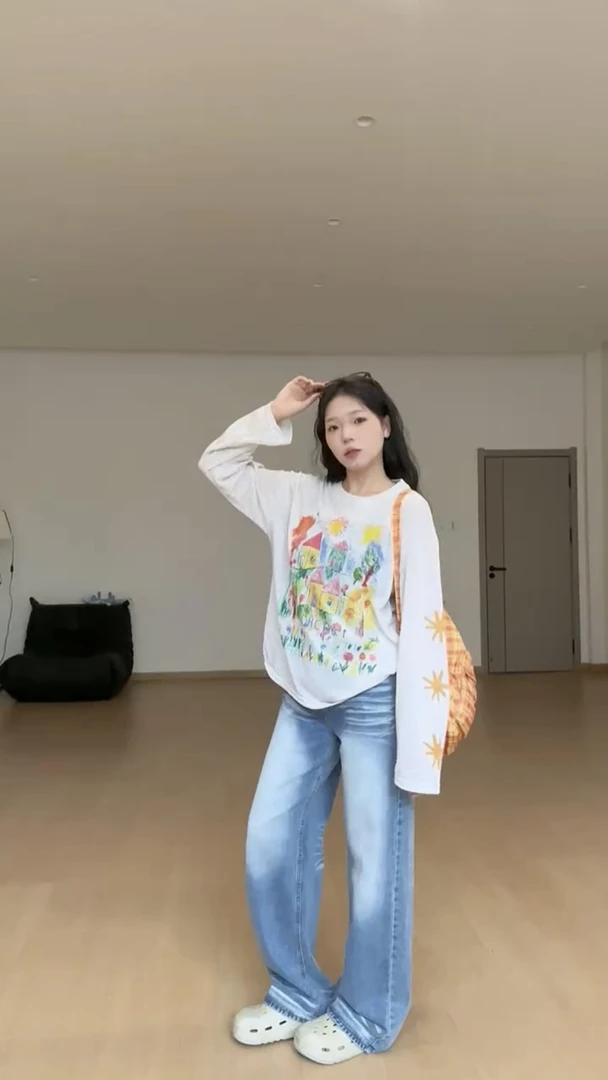 韩版手绘涂鸦防晒罩衫长袖T恤女早秋设计感小众宽松慵懒风上衣潮