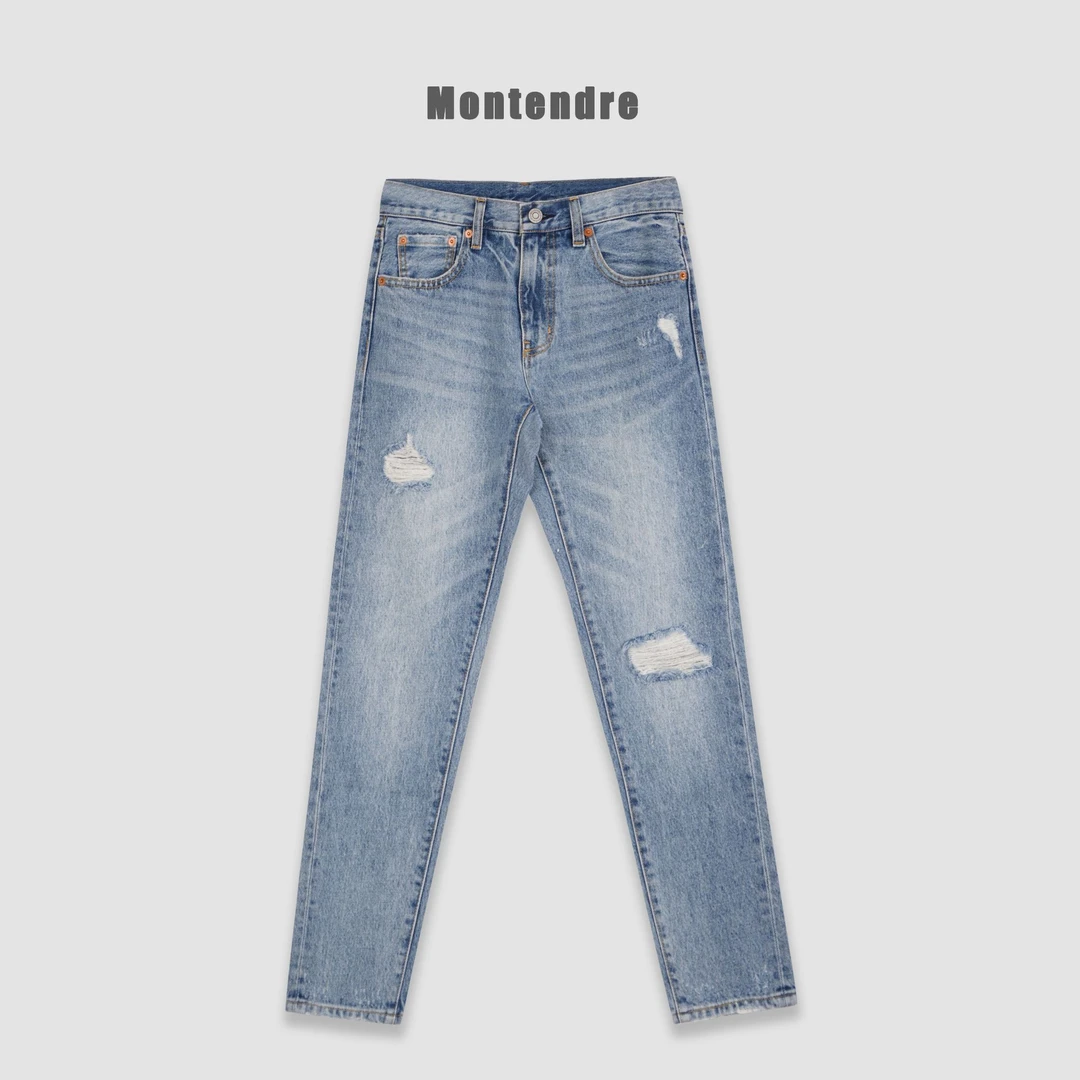 【Montendre】 秋季新款 M 时尚破洞设计百搭直筒高腰牛仔裤