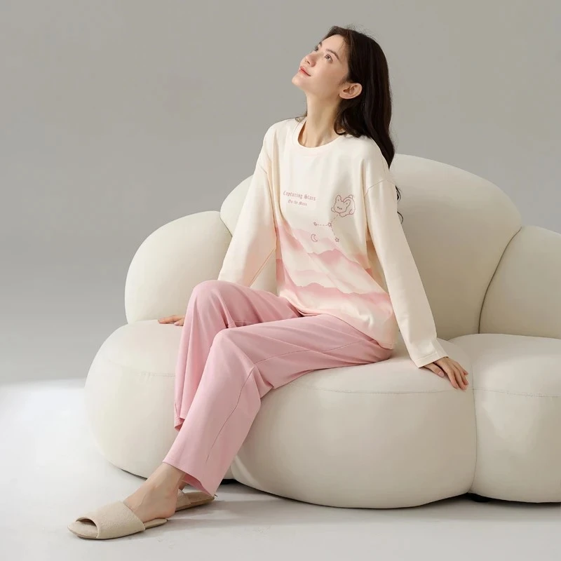 【诗妮歌VIP粉丝专属】甜美带胸垫家居服两件套/上衣+长裤