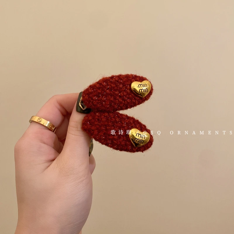 秋冬气质爱心鸭嘴夹新年氛围感红色侧边碎发刘海夹2024新款头饰女