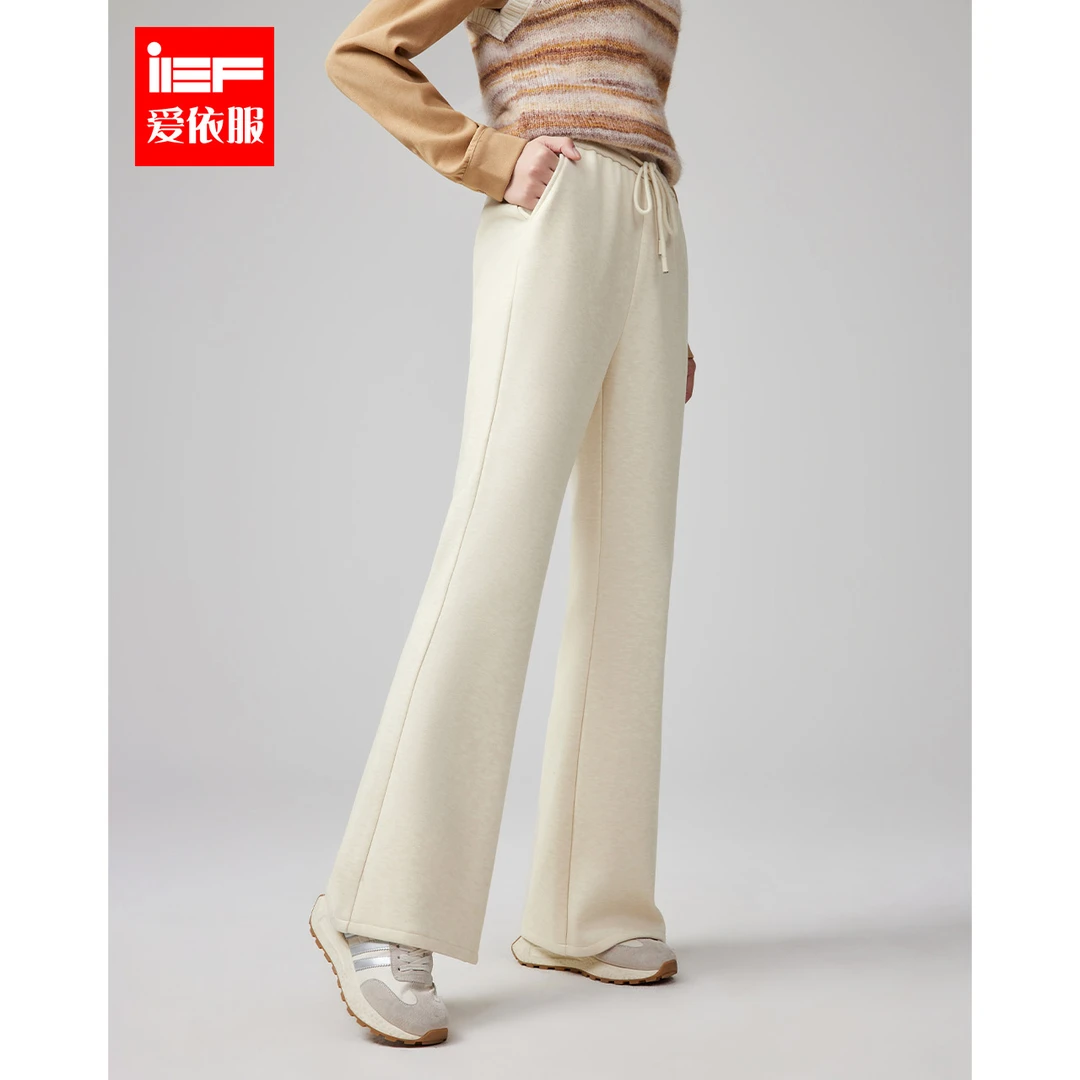 IEF/爱依服长裤2025冬季新款韩系简约休闲慵懒风通勤加绒喇叭裤