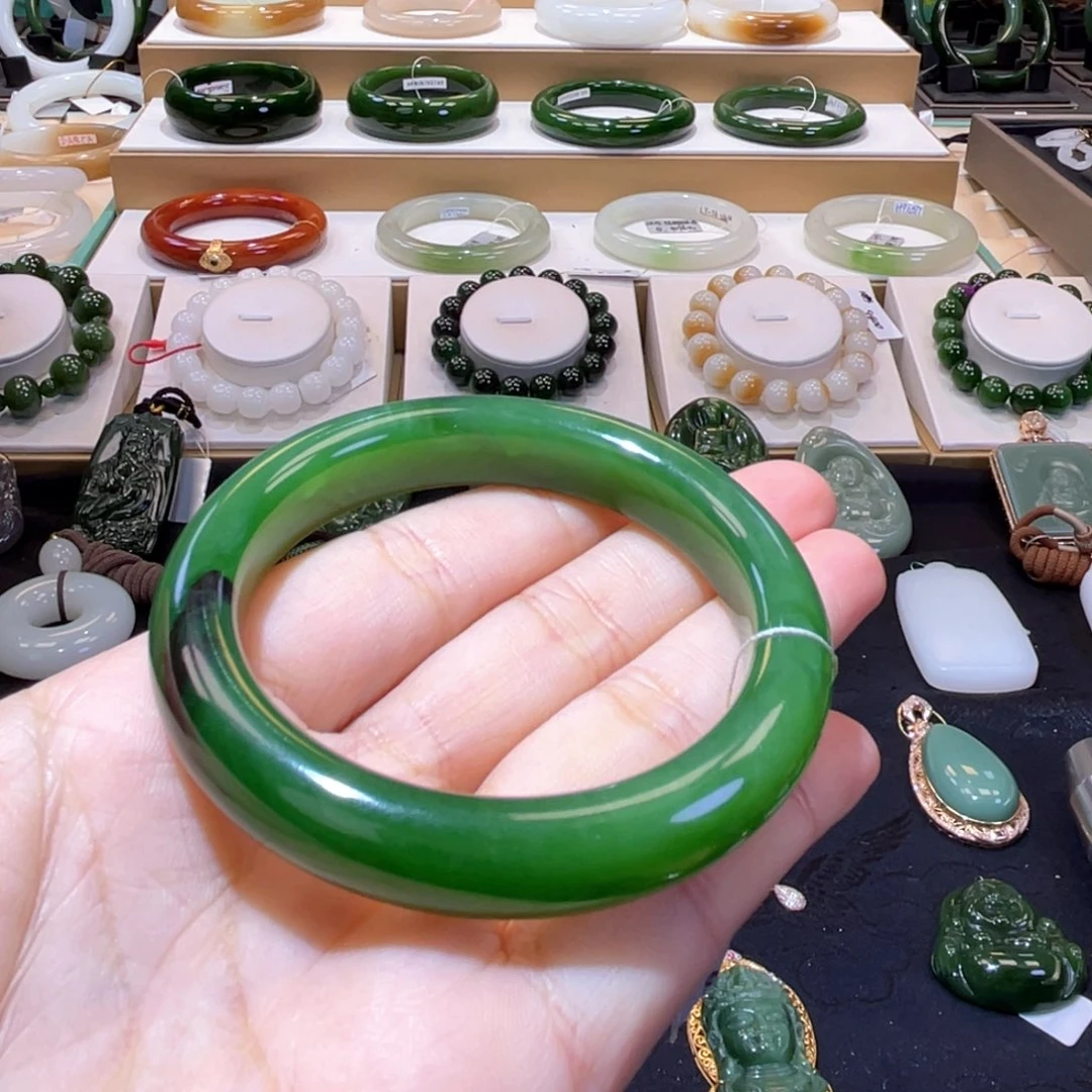 和田玉未镶嵌颈饰收藏级红皮阳绿手镯53/54