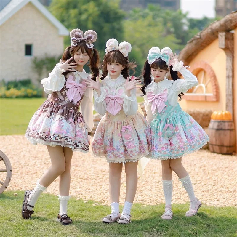 【Dear dolls】熊之原创lolita波波甜鼠低腰背带连衣裙日系甜美少女