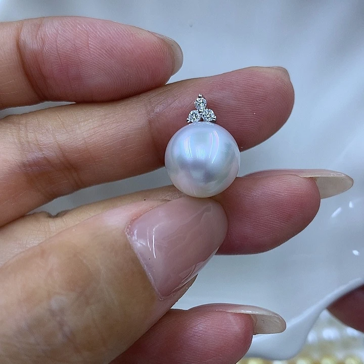 海水珍珠18K金镶嵌吊坠(不含链)澳白
