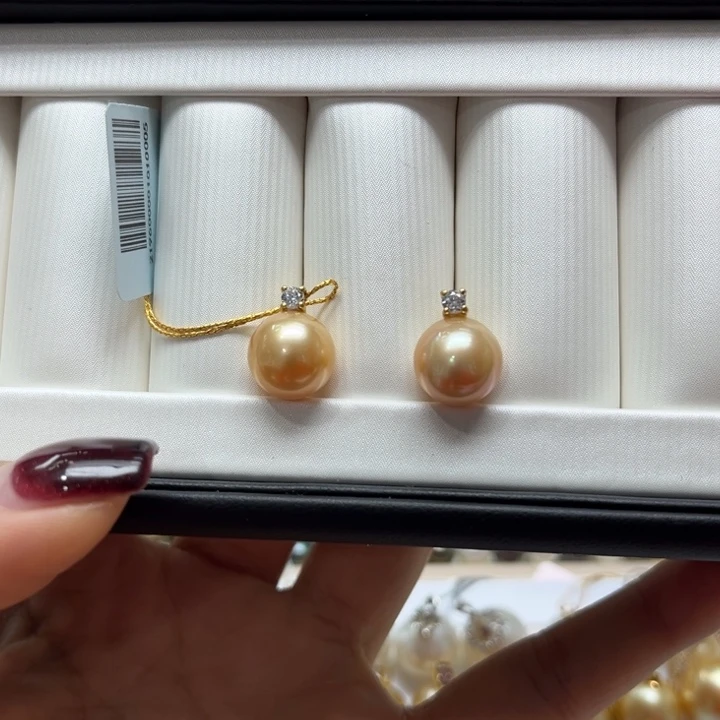 海水珍珠耳饰18K金镶嵌11-12mm