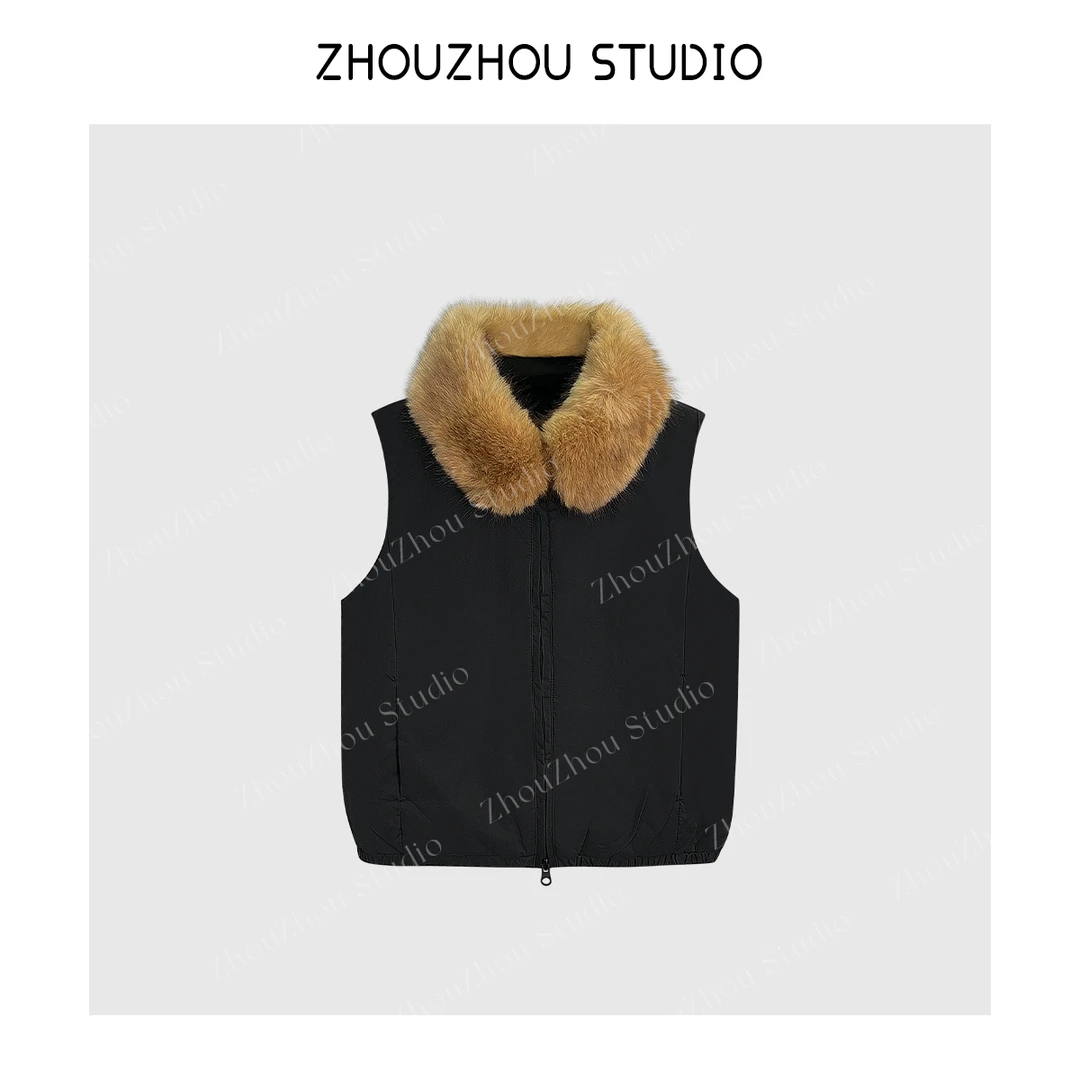 ZhouZhou25秋冬新品 可拆卸毛领棉服马甲