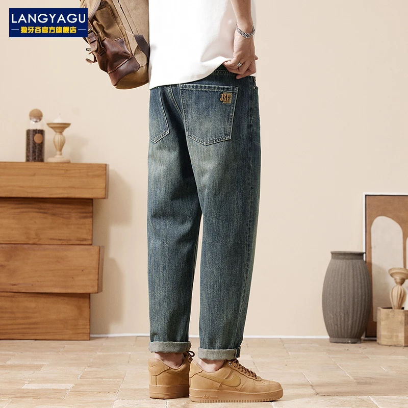 美式复古高端锥形牛仔九分裤男秋季新款宽松直筒休闲百搭长裤子男